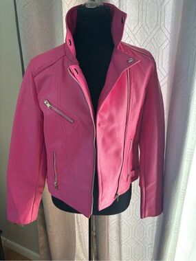 SHEIN Hot Pink Faux Leather Moto Jacket